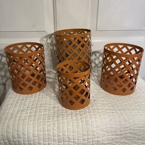 Set Of 4 Burnt Orange Candle Holders 1 Small 4”,  2 Med. 5” And 1 Large 6” Set